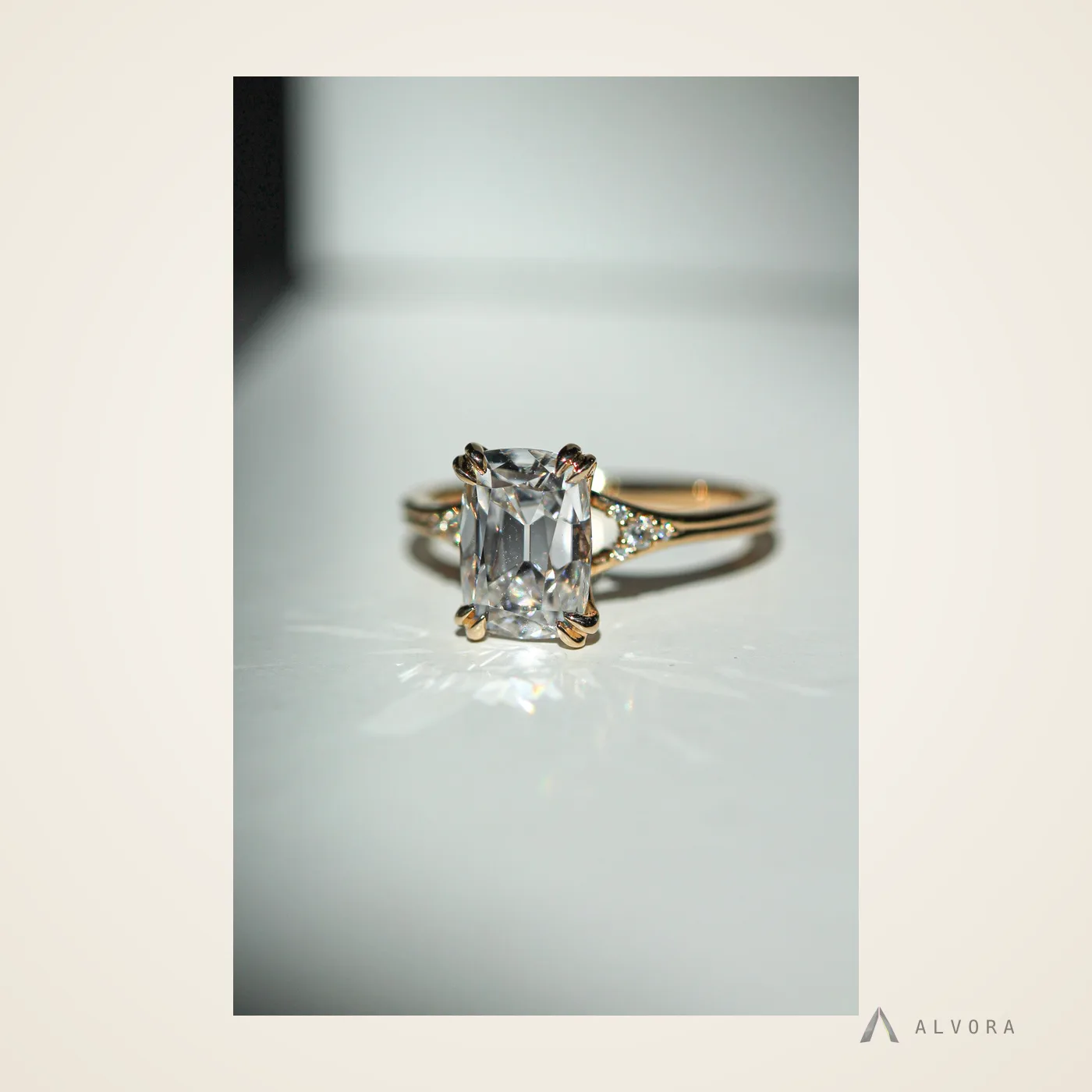 Elodie Elongated Cushion Solitaire, elongated cushion solitaire lab-grown diamond engagement ring