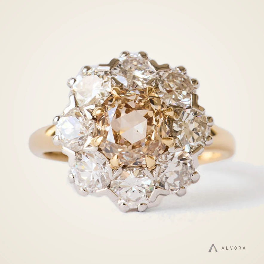 Clarimond Champagne Cushion Solitaire, cushion solitaire lab-grown diamond engagement ring
