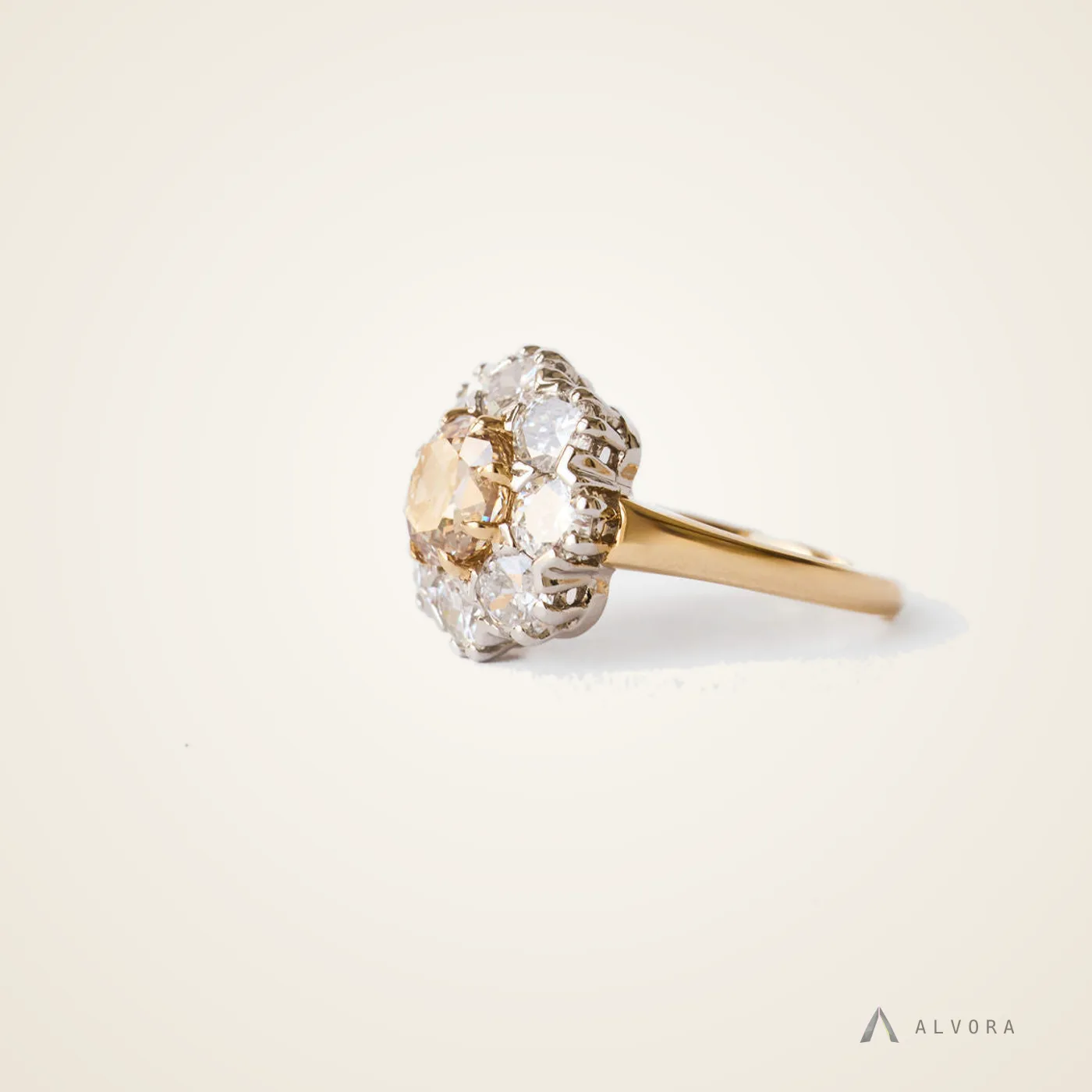 Clarimond Champagne Cushion Solitaire, cushion solitaire lab-grown diamond engagement ring