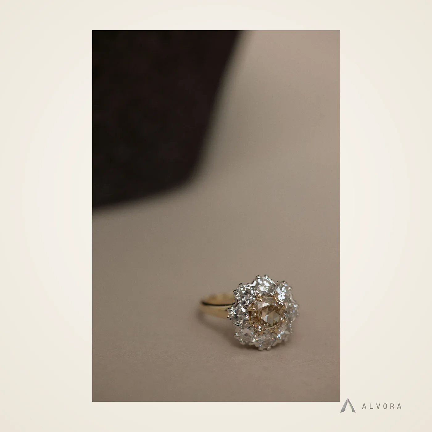 Clarimond Champagne Cushion Solitaire, cushion solitaire lab-grown diamond engagement ring