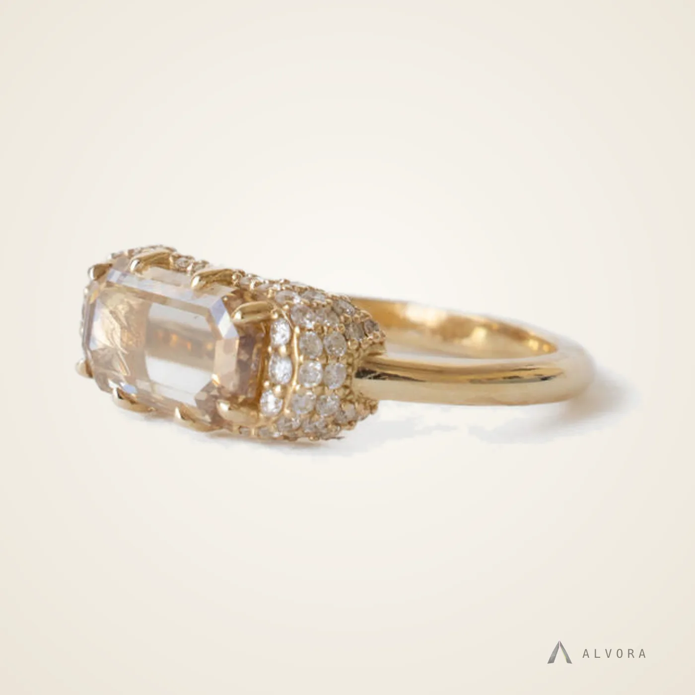 Clemence Champagne East-West, east-west lab-grown diamond engagement ring