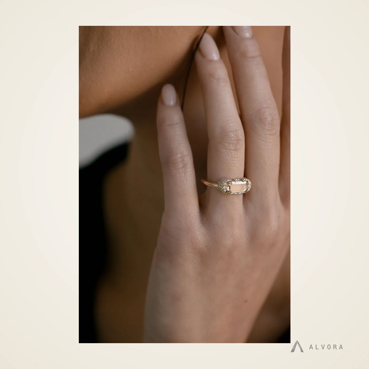 Clemence Champagne East-West, east-west lab-grown diamond engagement ring