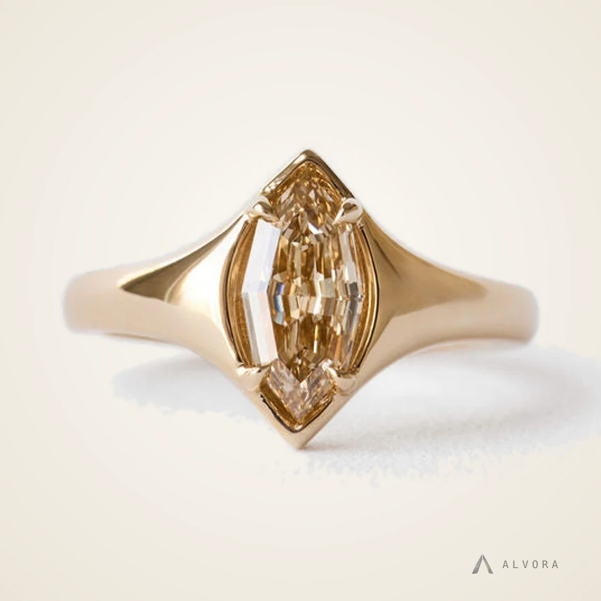 Ulla Champagne Marquise Solitaire, marquise solitaire lab-grown diamond engagement ring