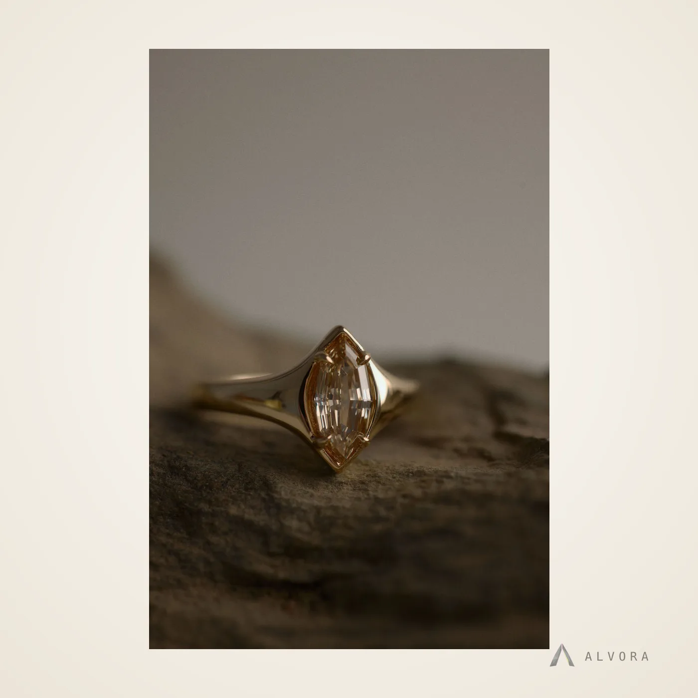 Ulla Champagne Marquise Solitaire, marquise solitaire lab-grown diamond engagement ring