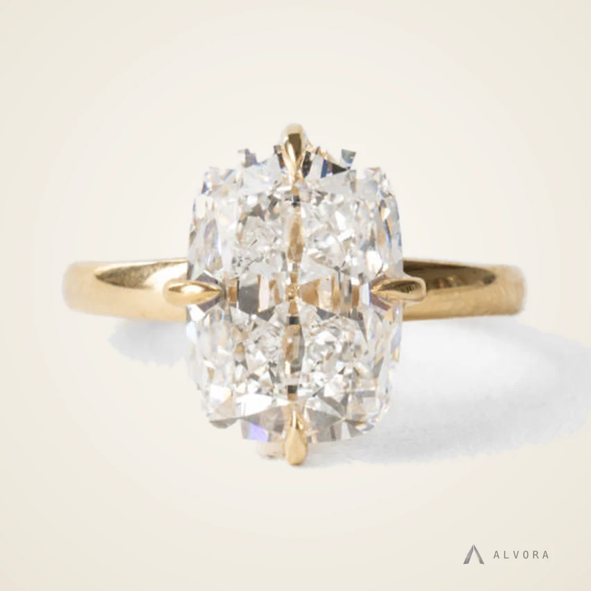 Demetria Elongated Cushion Solitaire, elongated cushion solitaire lab-grown diamond engagement ring