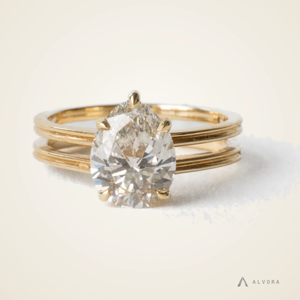 Eira Pear Solitaire, pear solitaire lab-grown diamond engagement ring