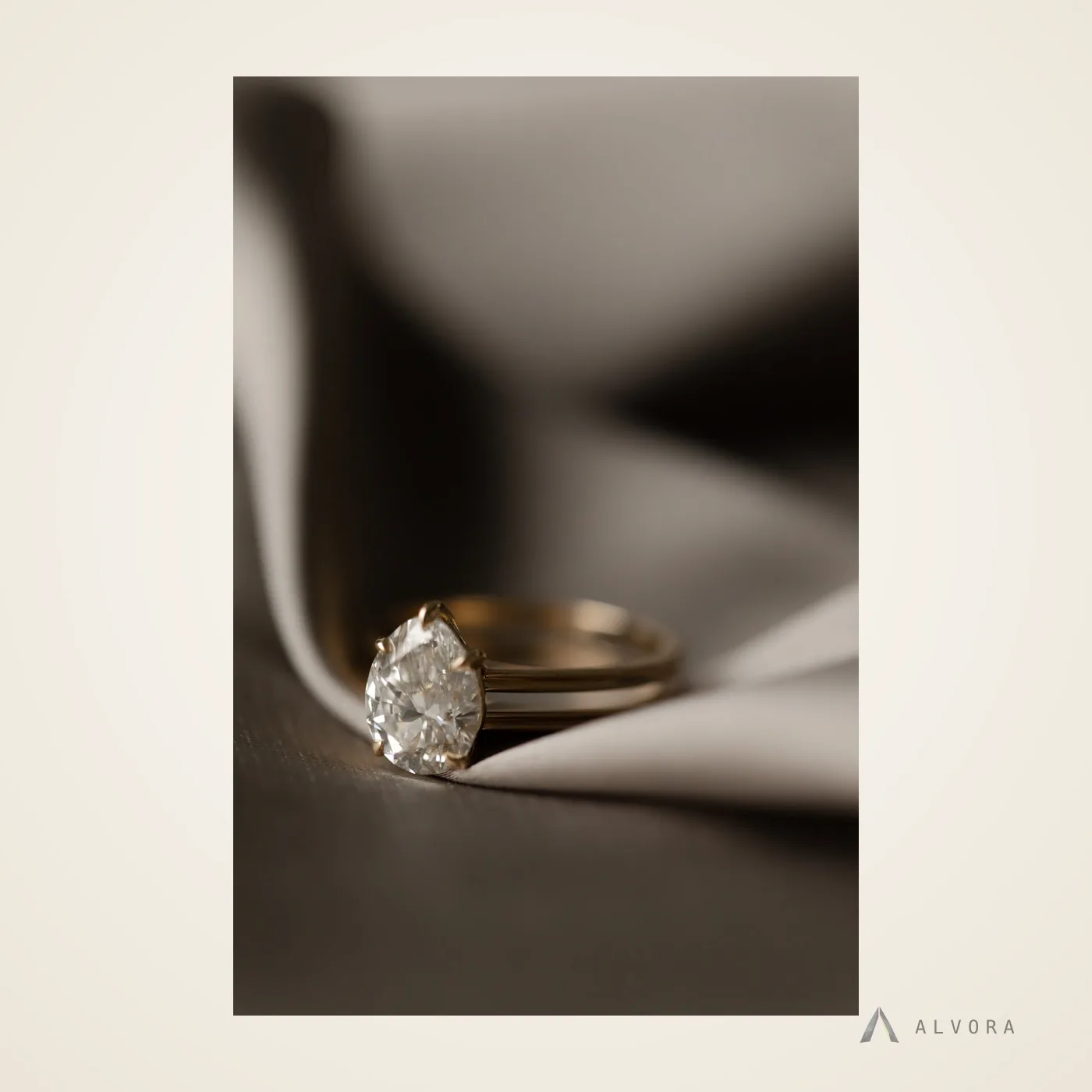 Eira Pear Solitaire, pear solitaire lab-grown diamond engagement ring