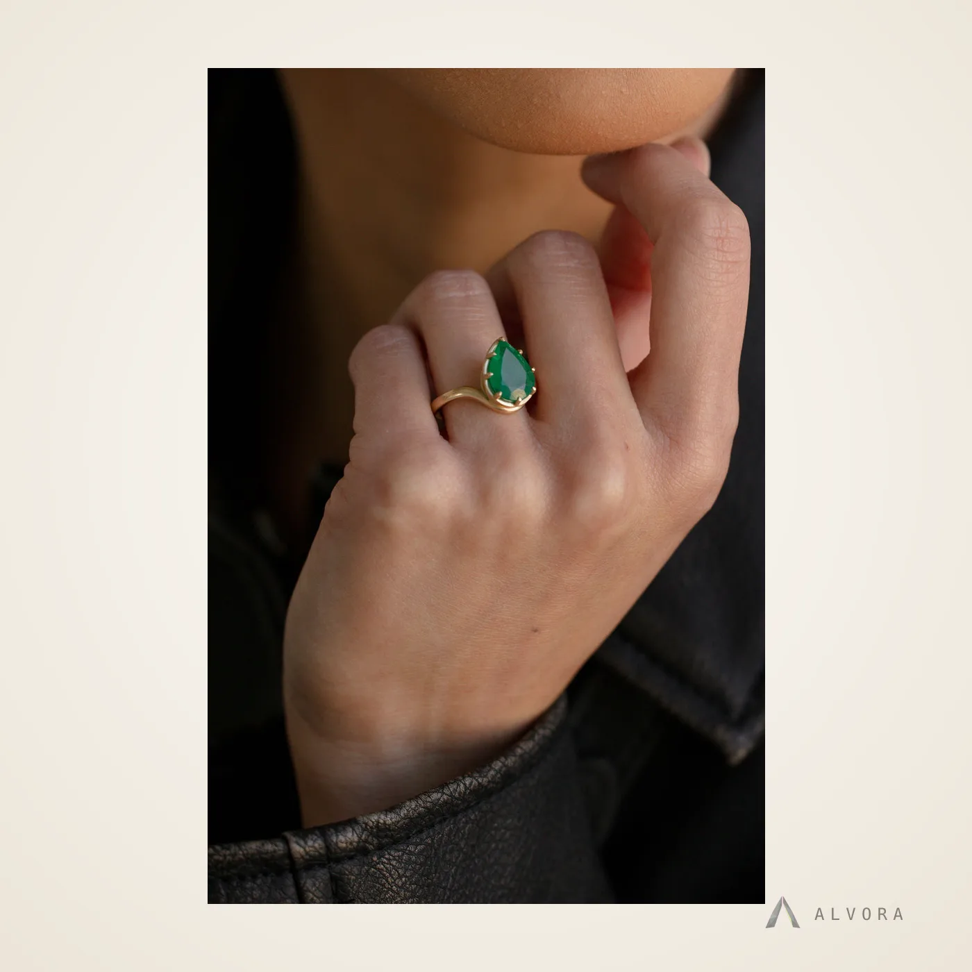 Ellora Pear Solitaire, pear solitaire lab-grown diamond engagement ring