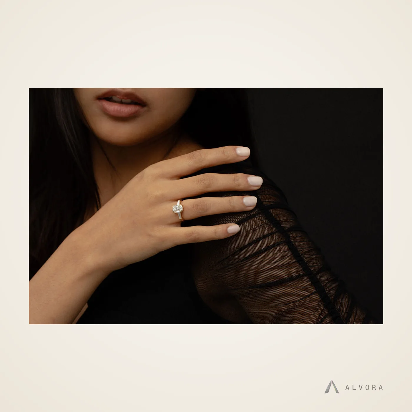 Fenella Elongated Cushion Solitaire, elongated cushion solitaire lab-grown diamond engagement ring