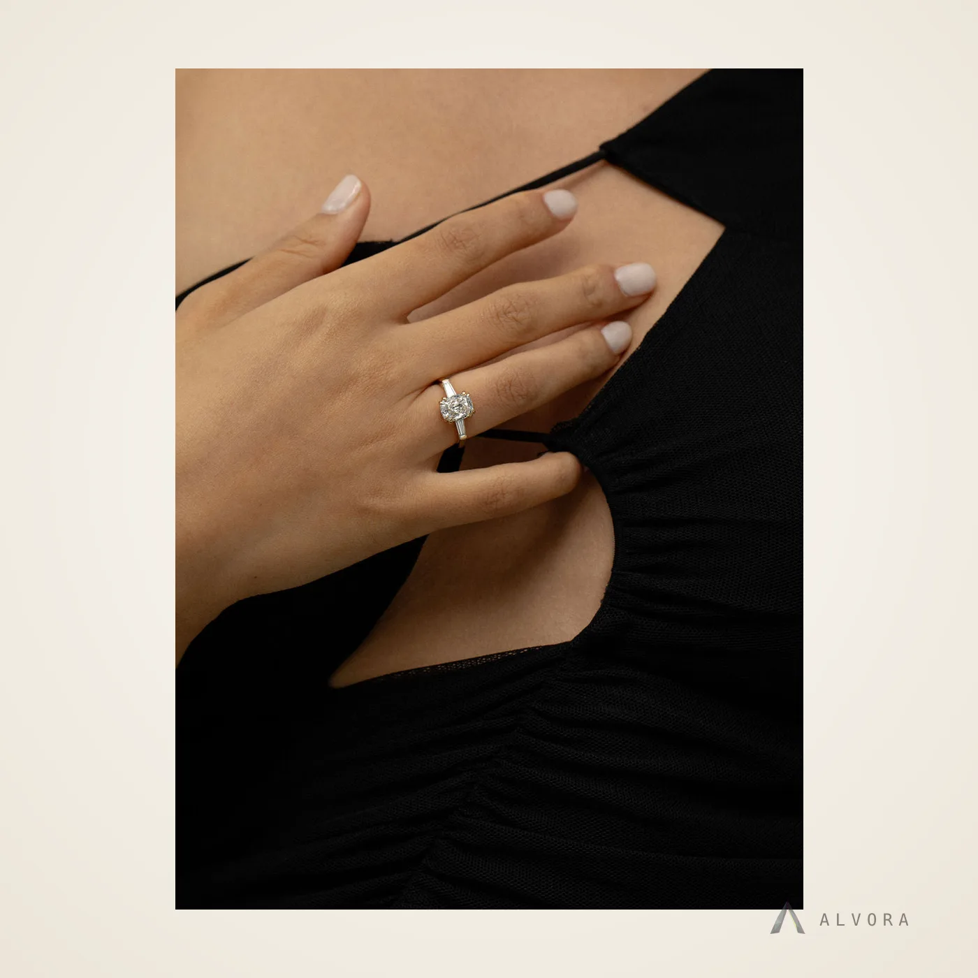 Fenella Elongated Cushion Solitaire, elongated cushion solitaire lab-grown diamond engagement ring