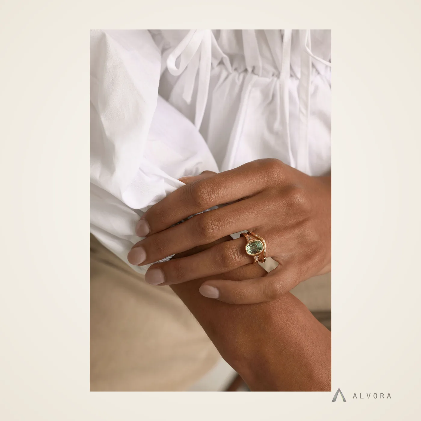 Romilly Green Elongated Cushion Solitaire, elongated cushion solitaire lab-grown diamond engagement ring