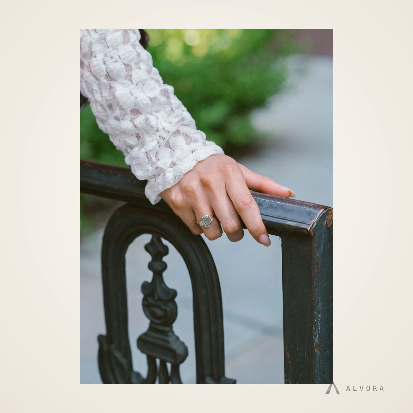 Irina Green Solitaire, solitaire lab-grown diamond engagement ring