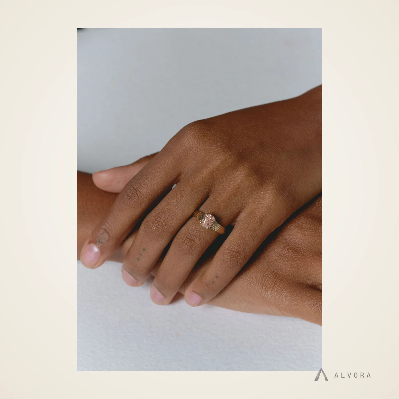 Tessaly Pink Radiant Solitaire, radiant solitaire lab-grown diamond engagement ring