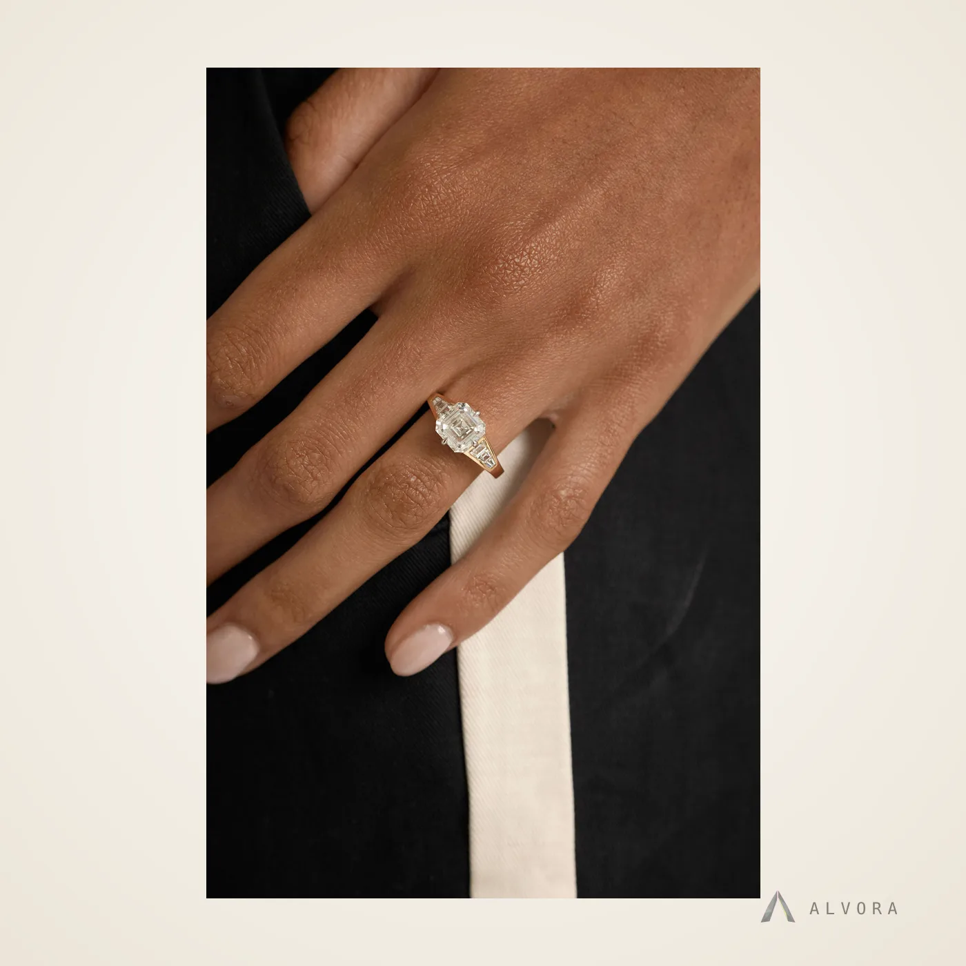 Josiane Asscher Solitaire, asscher solitaire lab-grown diamond engagement ring