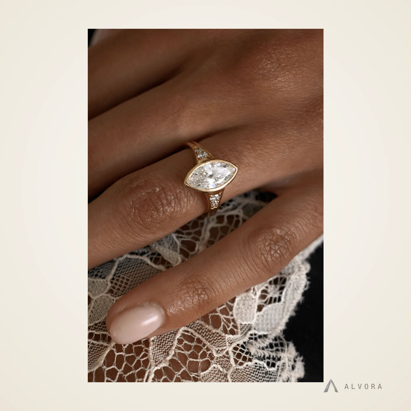 Romilly Marquise Solitaire, marquise solitaire lab-grown diamond engagement ring