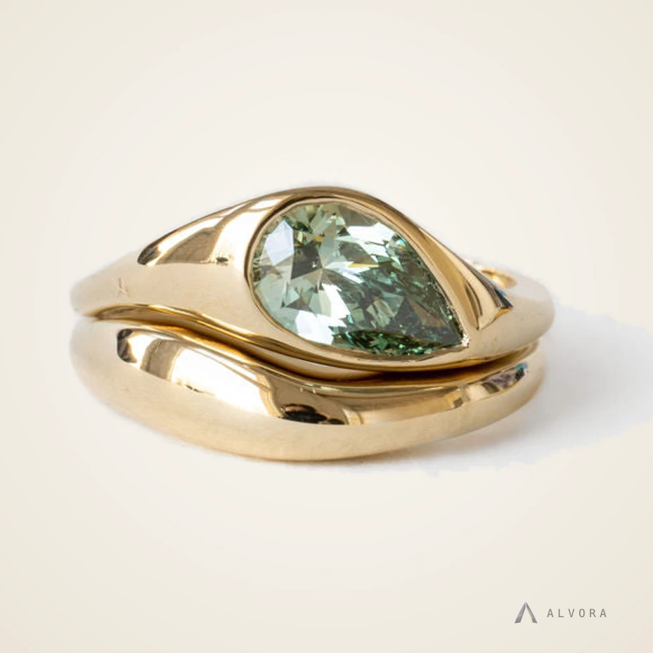 Minerva Green Pear Solitaire, pear solitaire lab-grown diamond engagement ring