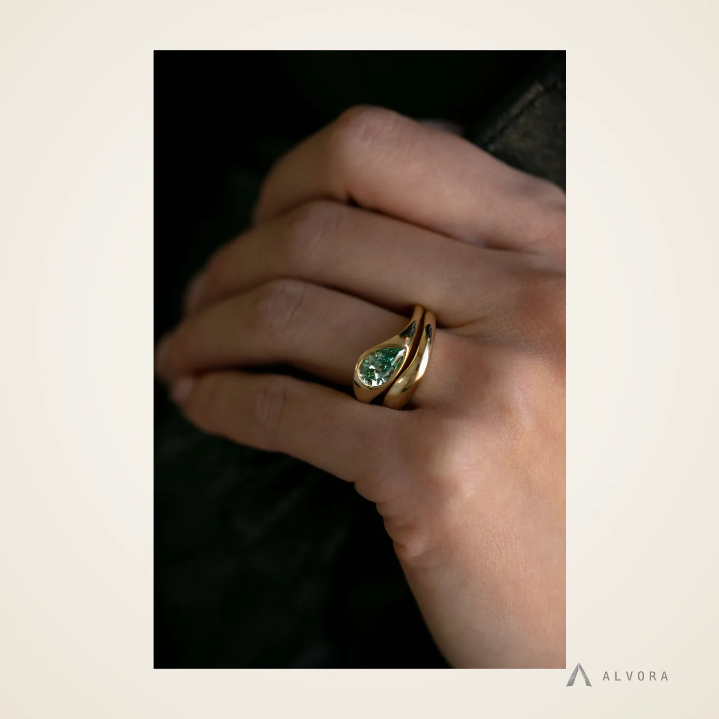 Minerva Green Pear Solitaire, pear solitaire lab-grown diamond engagement ring