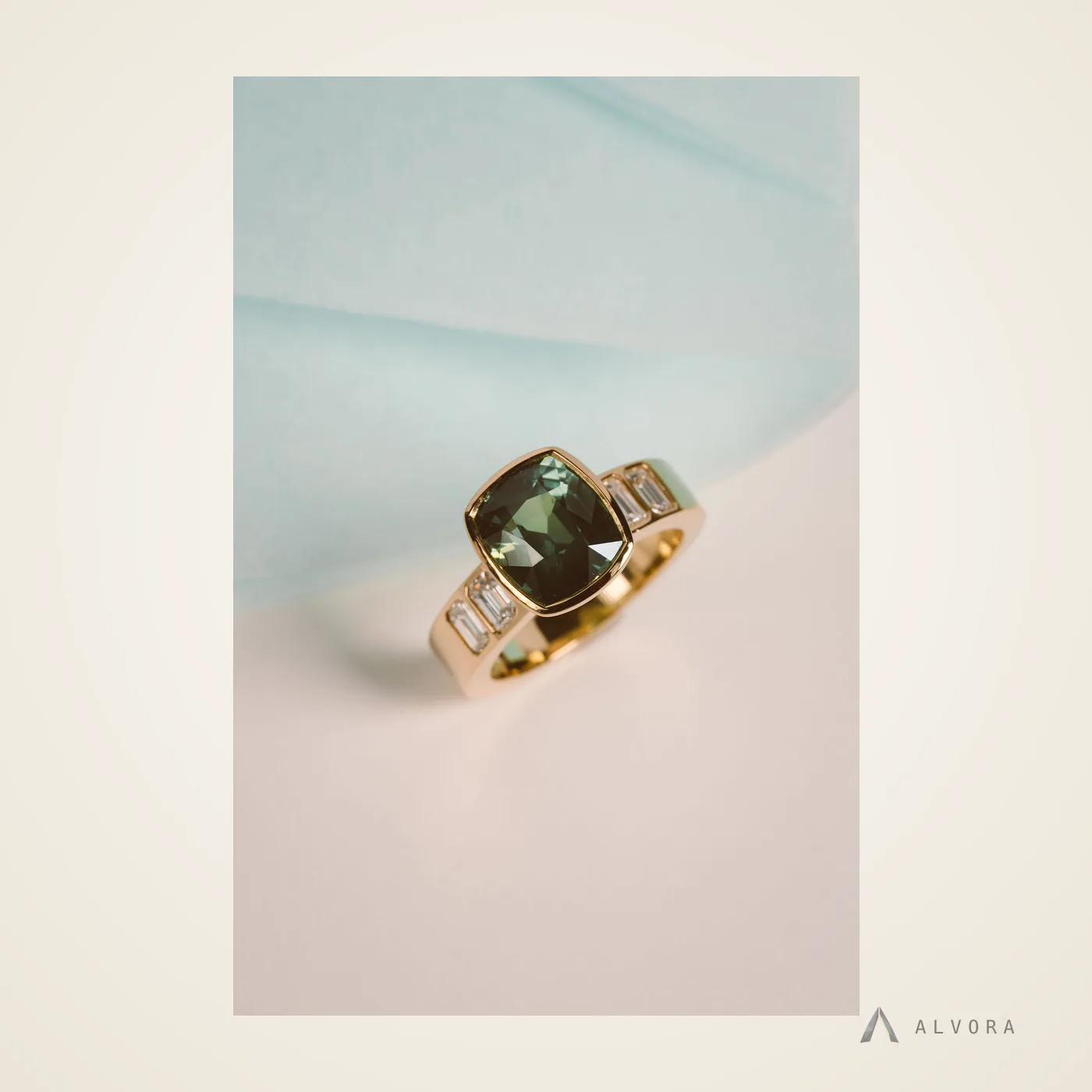 Liliane Blue Cushion Solitaire, cushion solitaire lab-grown diamond engagement ring