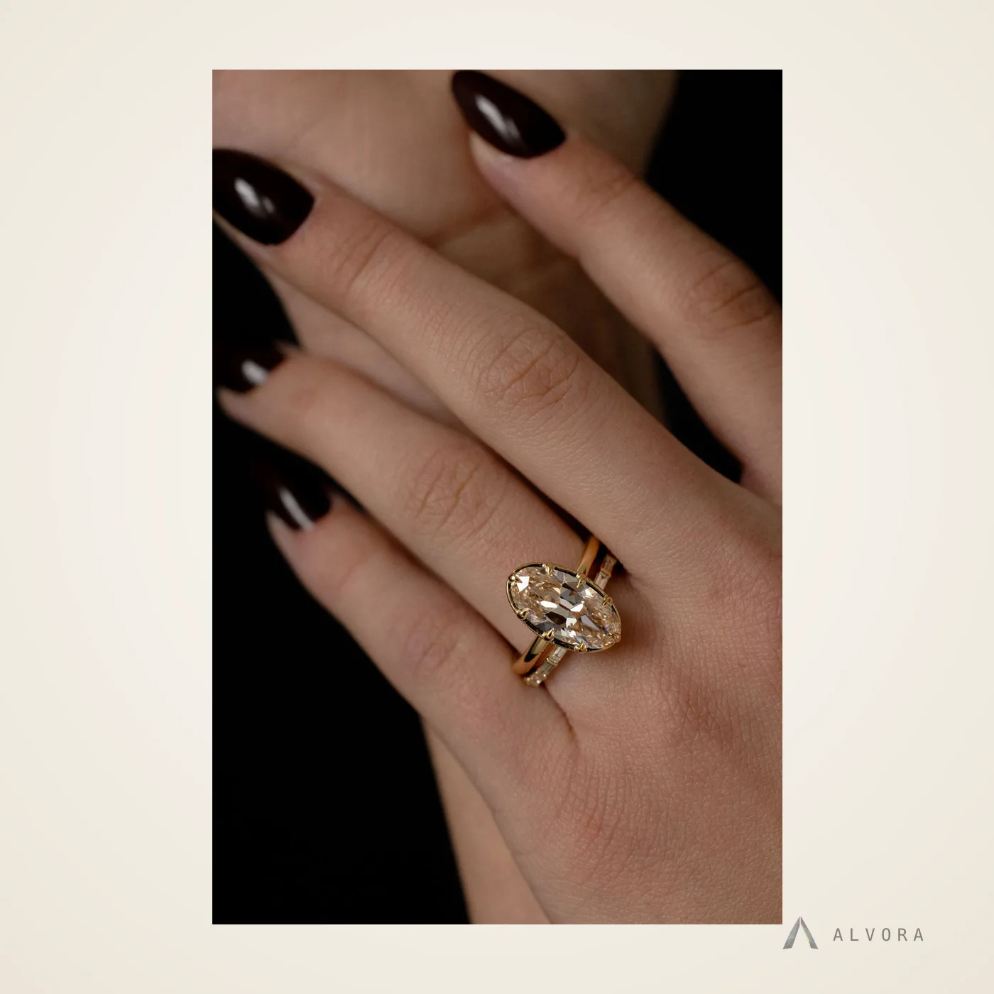 Hannelore Champagne Solitaire, solitaire lab-grown diamond engagement ring