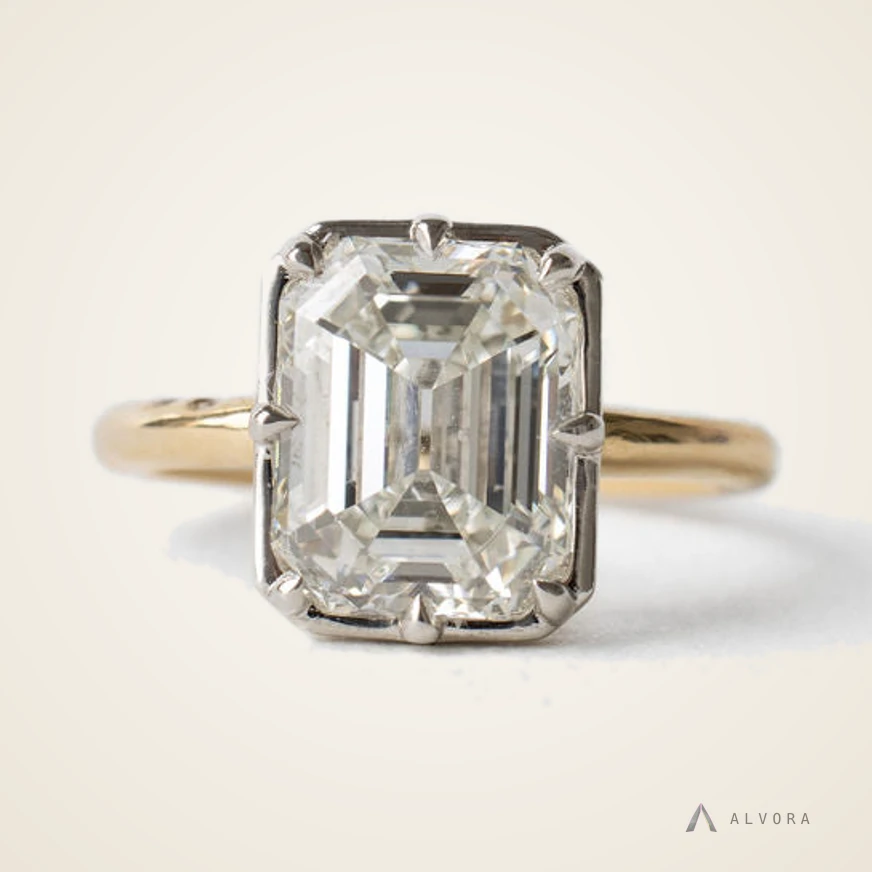 Hannelore Emerald Solitaire, emerald solitaire lab-grown diamond engagement ring