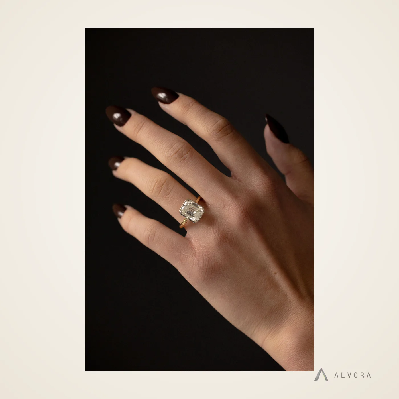 Hannelore Emerald Solitaire, emerald solitaire lab-grown diamond engagement ring