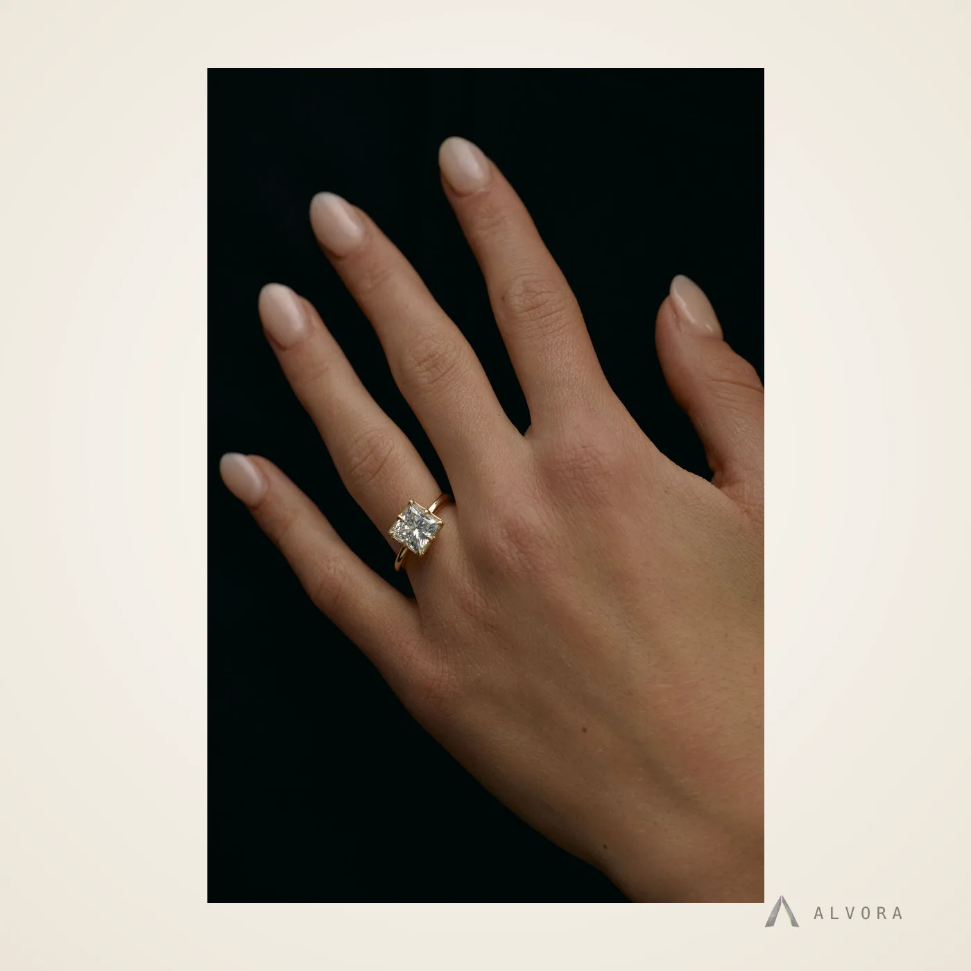 Hannelore Princess Solitaire, princess solitaire lab-grown diamond engagement ring