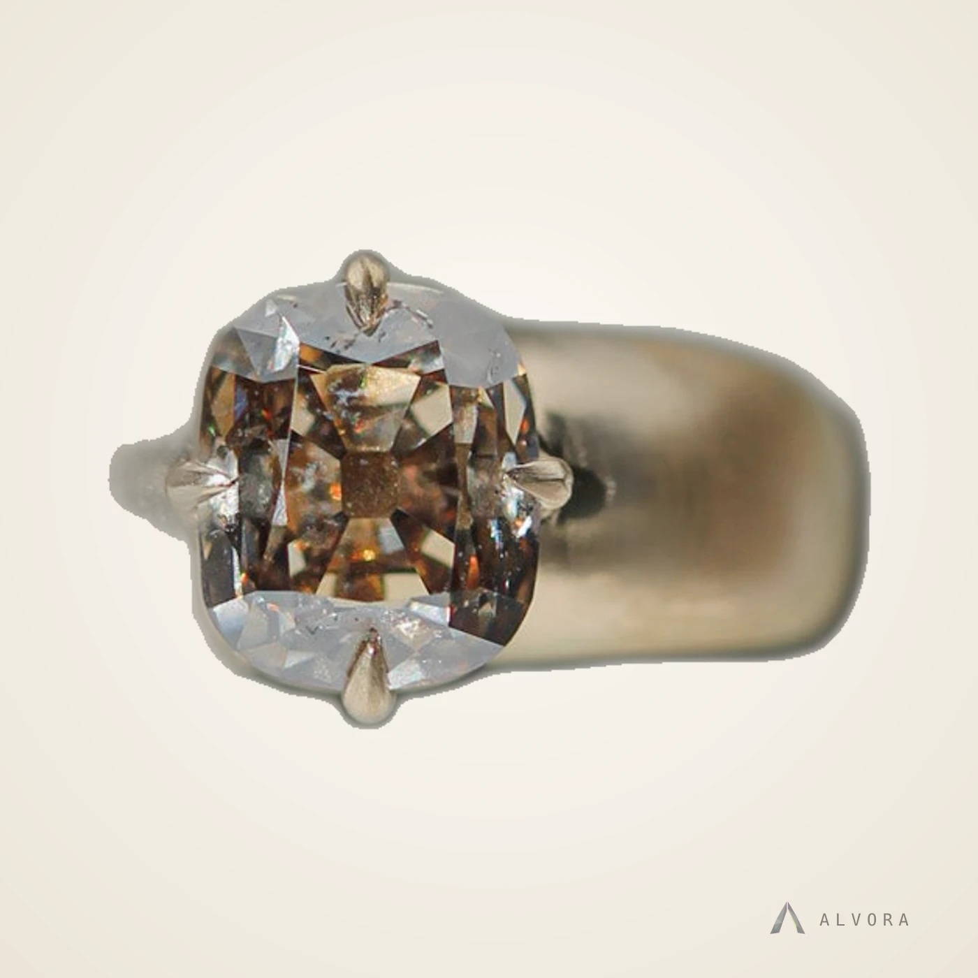 Lorelle Champagne Cushion Solitaire, cushion solitaire lab-grown diamond engagement ring