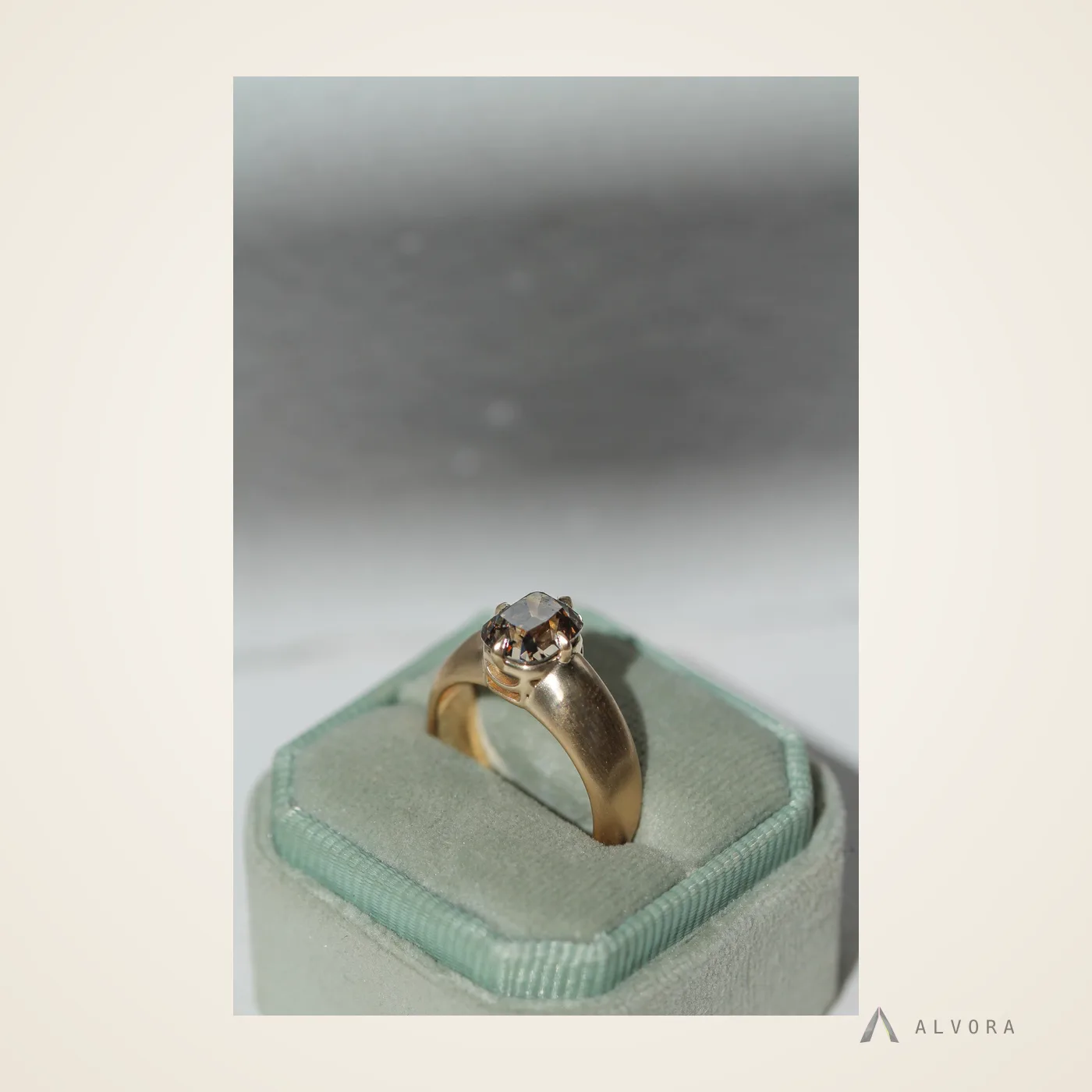 Lorelle Champagne Cushion Solitaire, cushion solitaire lab-grown diamond engagement ring