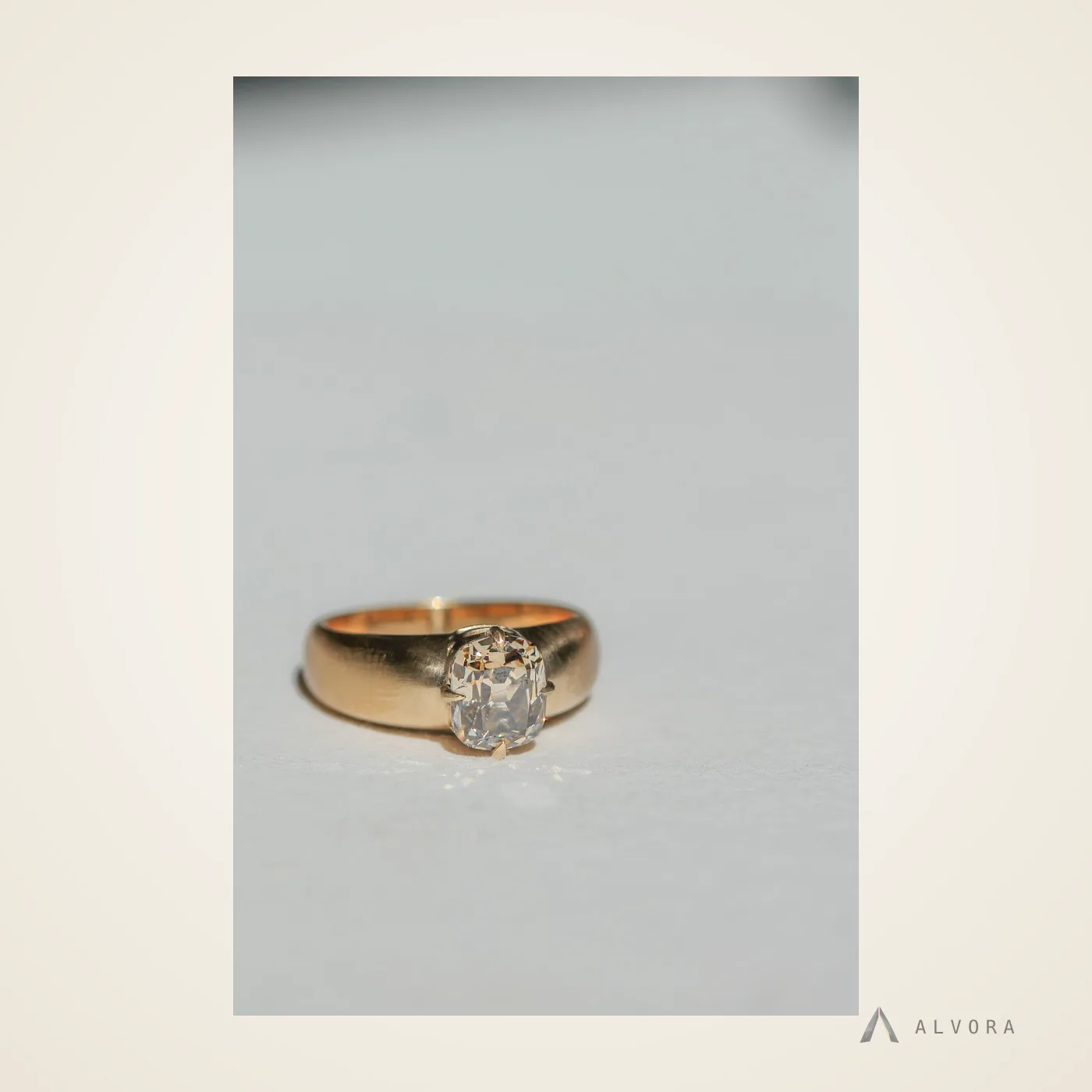 Lorelle Champagne Cushion Solitaire, cushion solitaire lab-grown diamond engagement ring