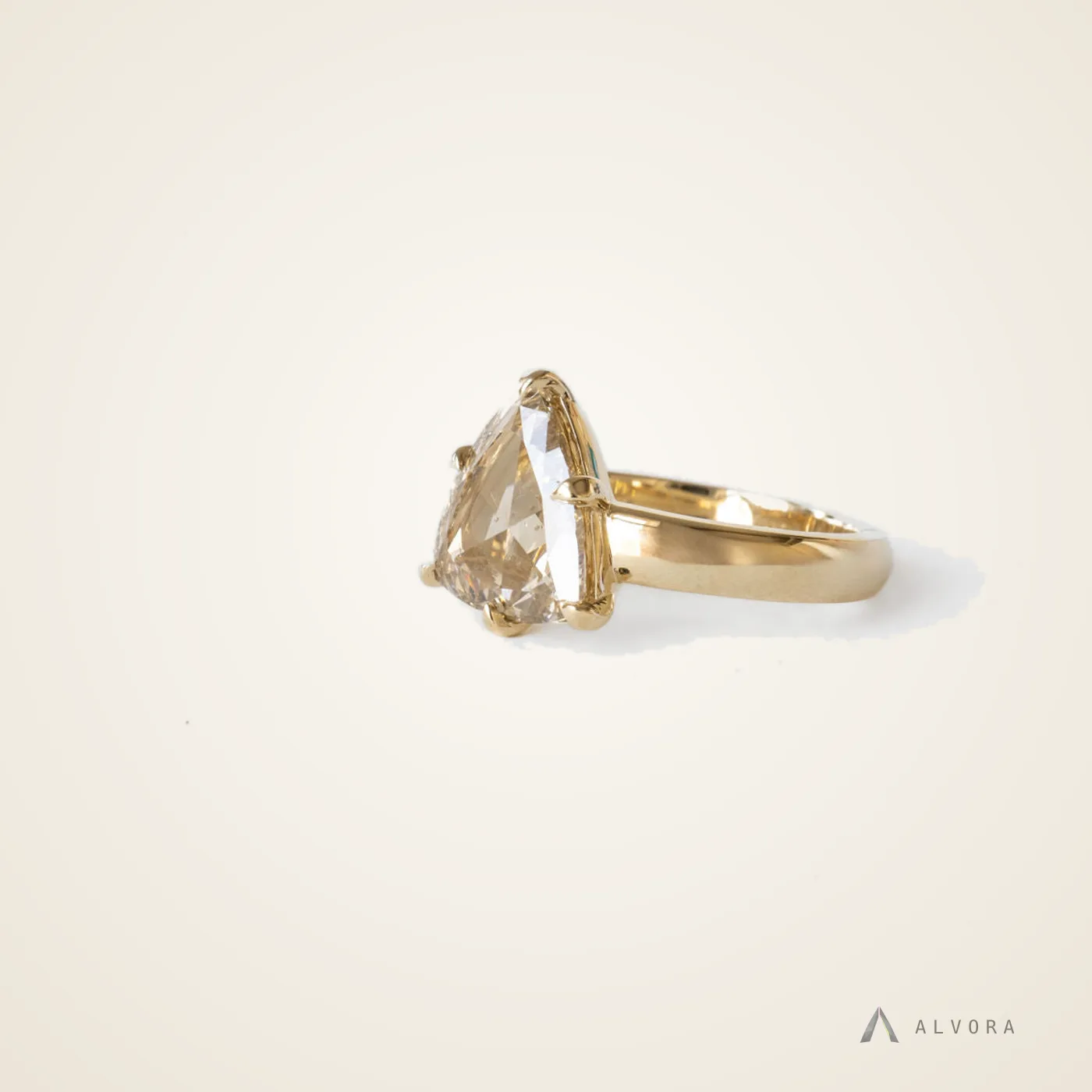Yasmina Champagne Trillion Solitaire, trillion solitaire lab-grown diamond engagement ring