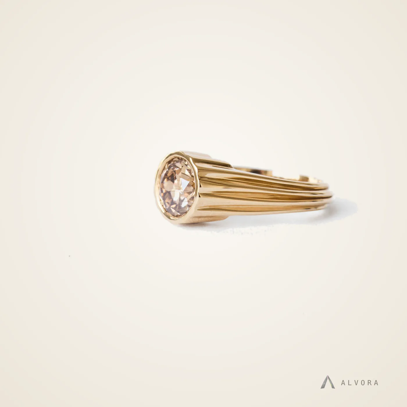 Zabel Champagne Solitaire, solitaire lab-grown diamond engagement ring