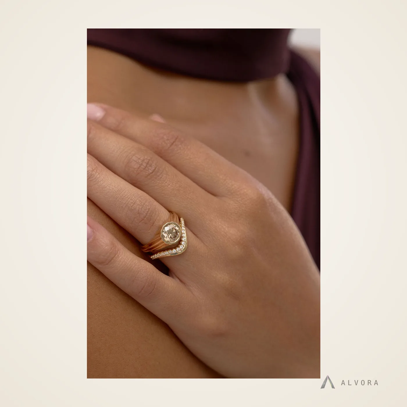 Zabel Champagne Solitaire, solitaire lab-grown diamond engagement ring