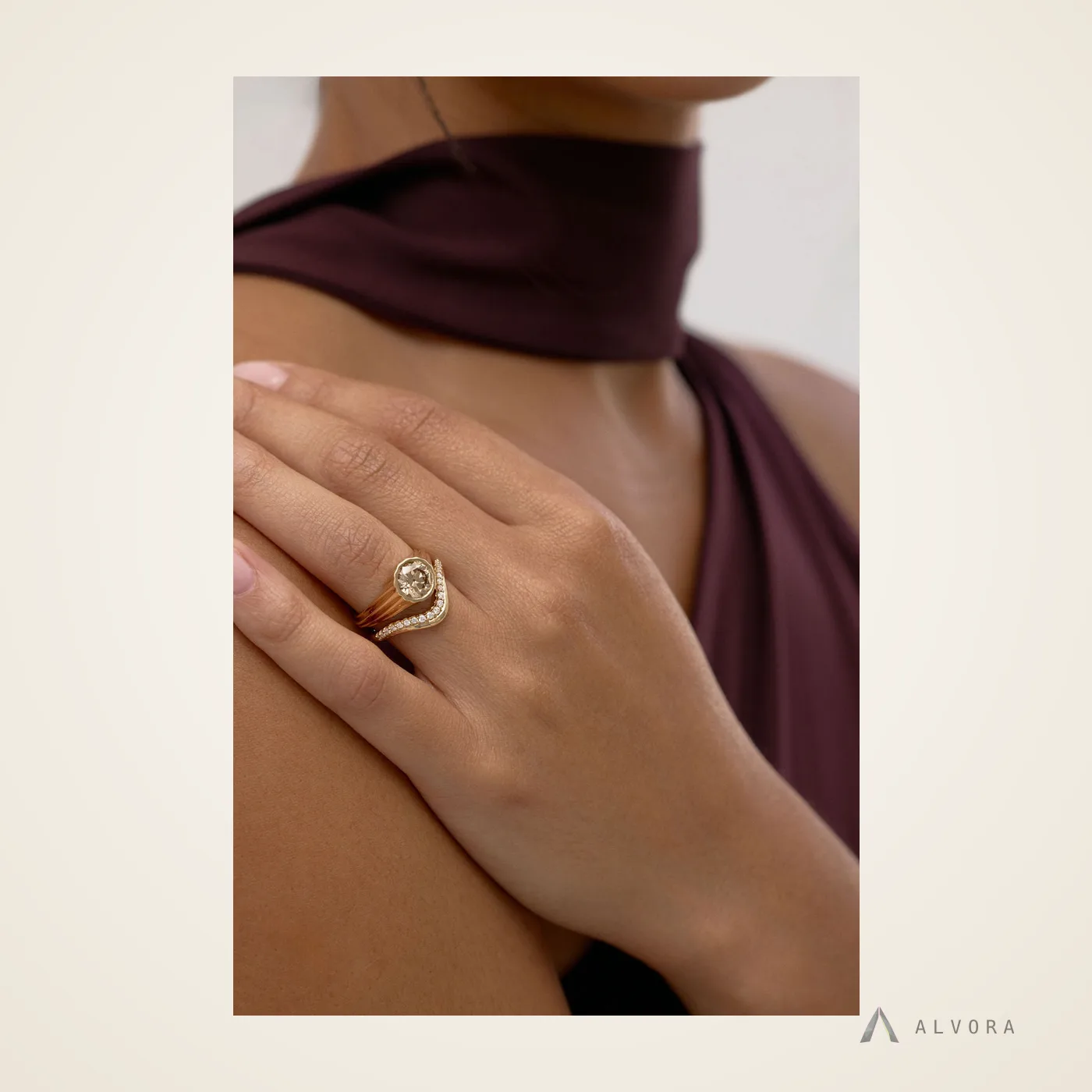 Zabel Champagne Solitaire, solitaire lab-grown diamond engagement ring