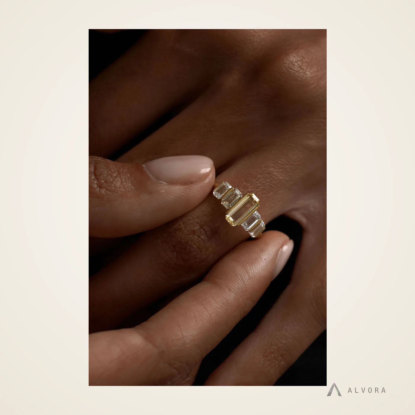 Zephyrine Blue Five Stone, five stone lab-grown diamond engagement ring