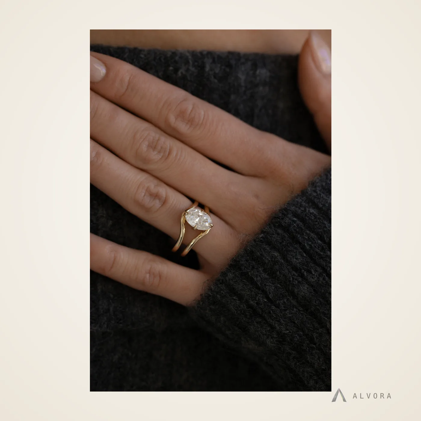 Fortuna Oval Solitaire, oval solitaire lab-grown diamond engagement ring