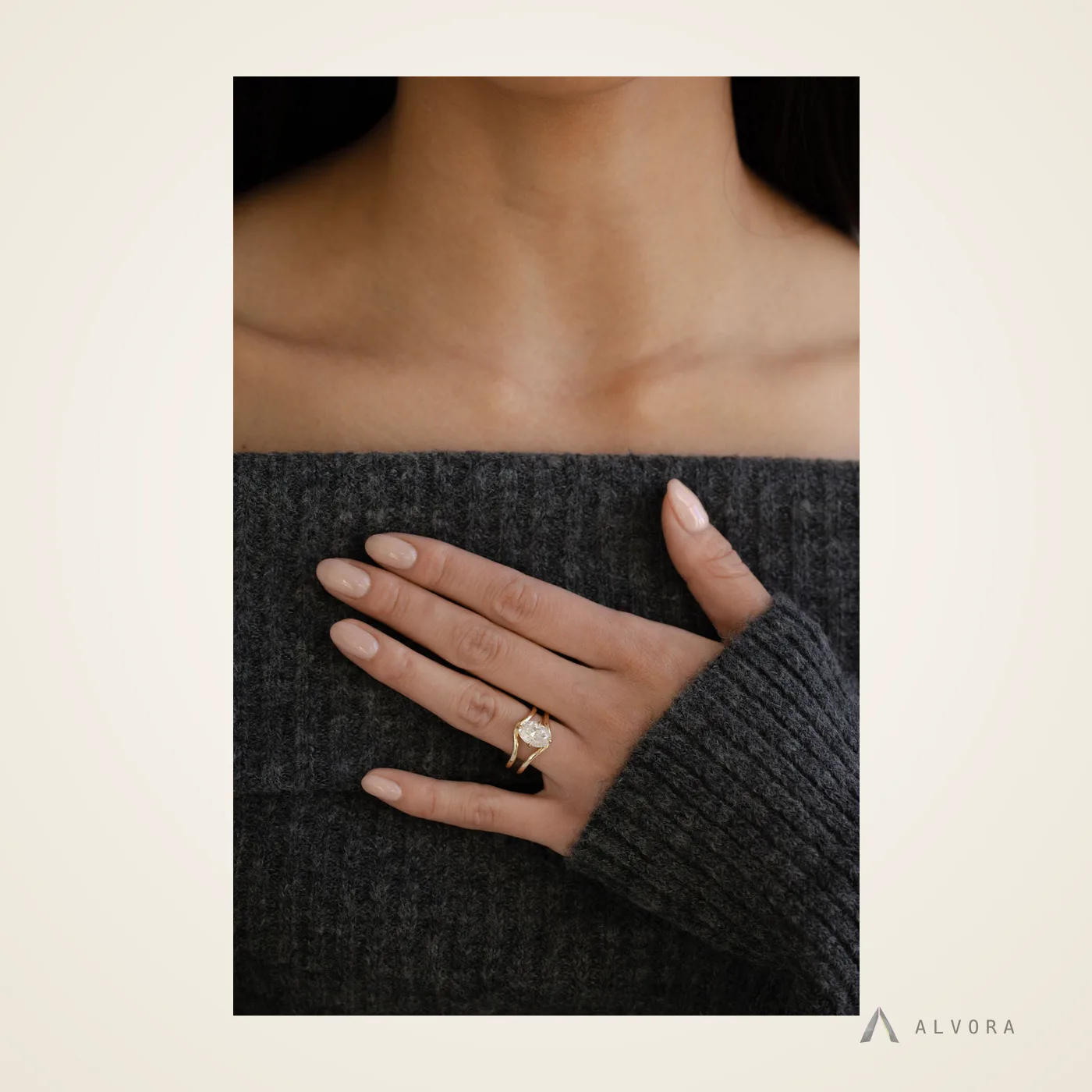 Fortuna Oval Solitaire, oval solitaire lab-grown diamond engagement ring