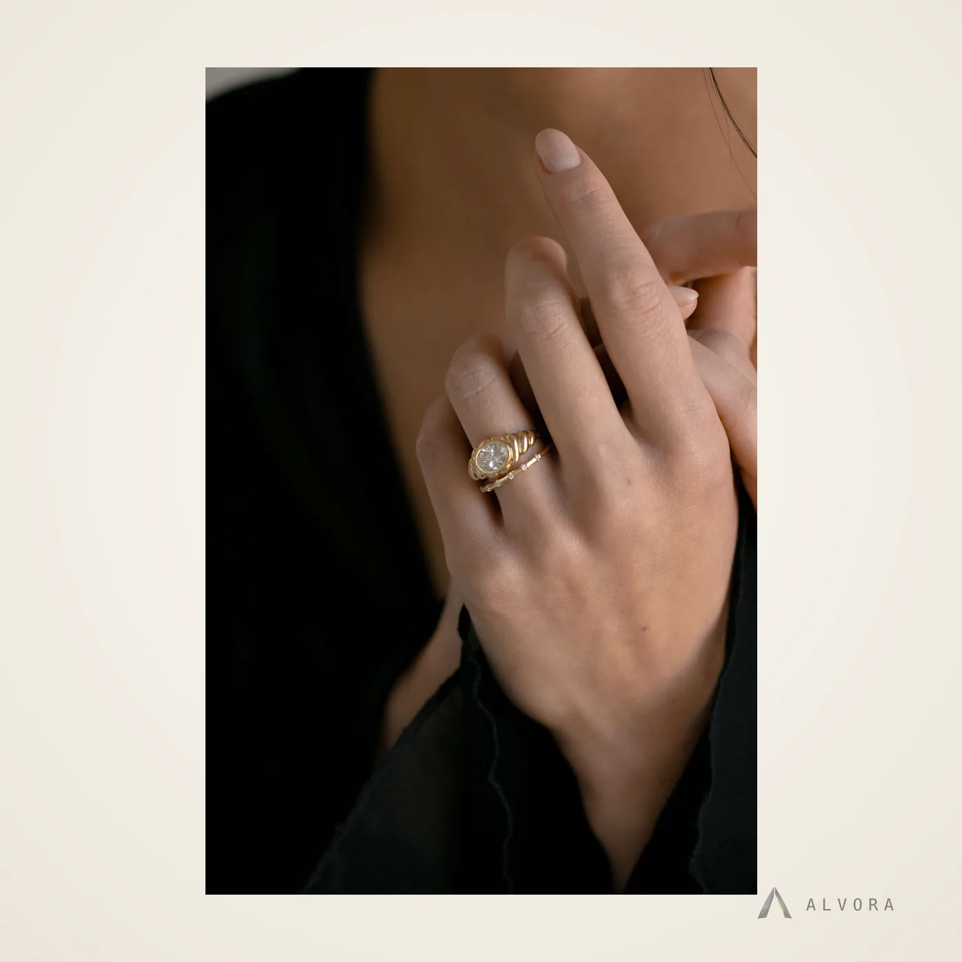 Henrietta Oval Bezel, oval bezel lab-grown diamond engagement ring