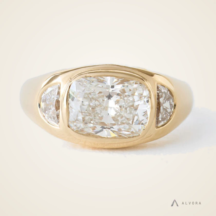 Priscilla Cushion Signet, cushion signet lab-grown diamond ring