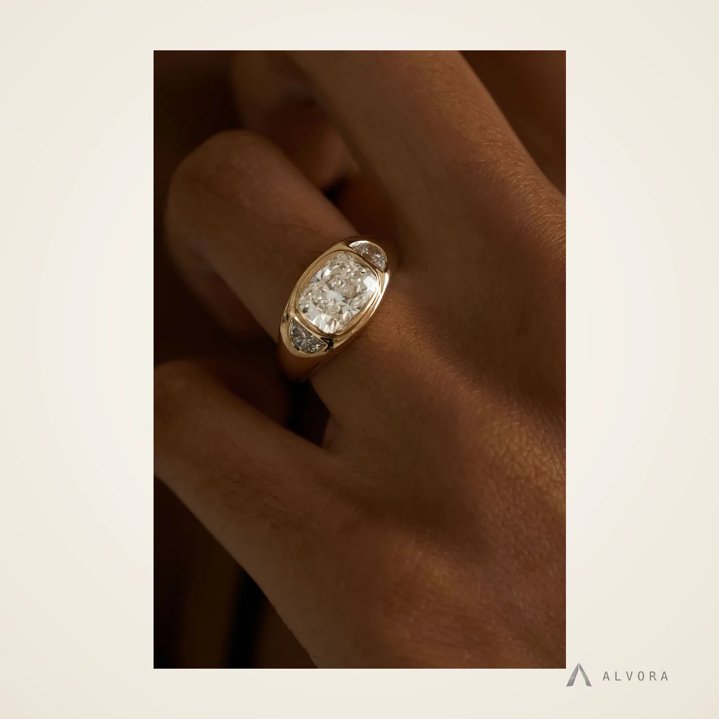 Priscilla Cushion Signet, cushion signet lab-grown diamond ring