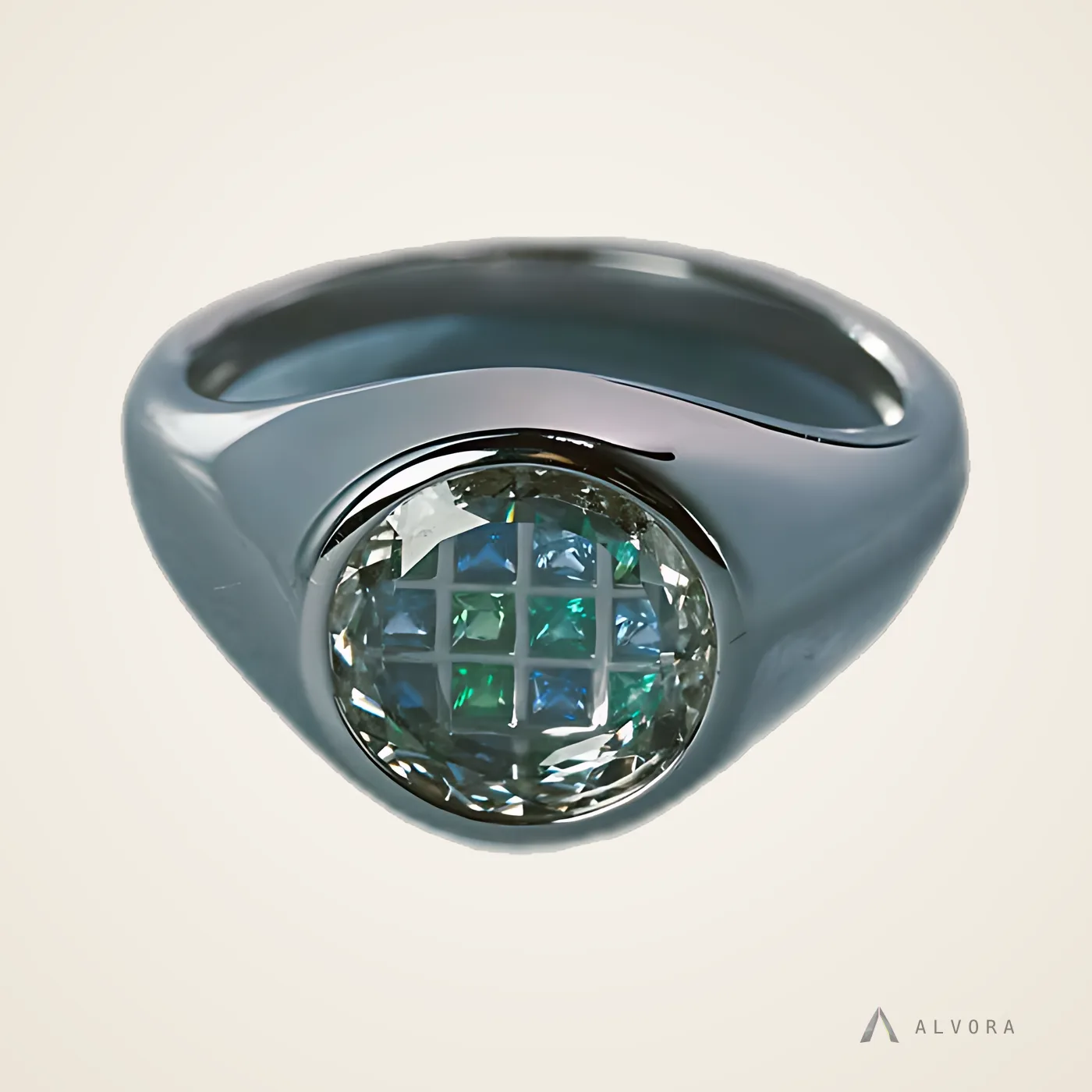 Sebastienne Round Signet, round signet lab-grown diamond ring
