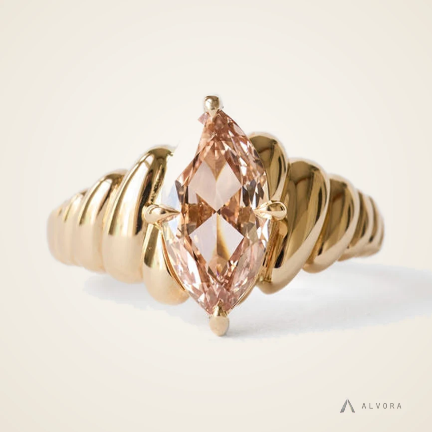 Zoraya Champagne Marquise Solitaire, marquise solitaire lab-grown diamond engagement ring