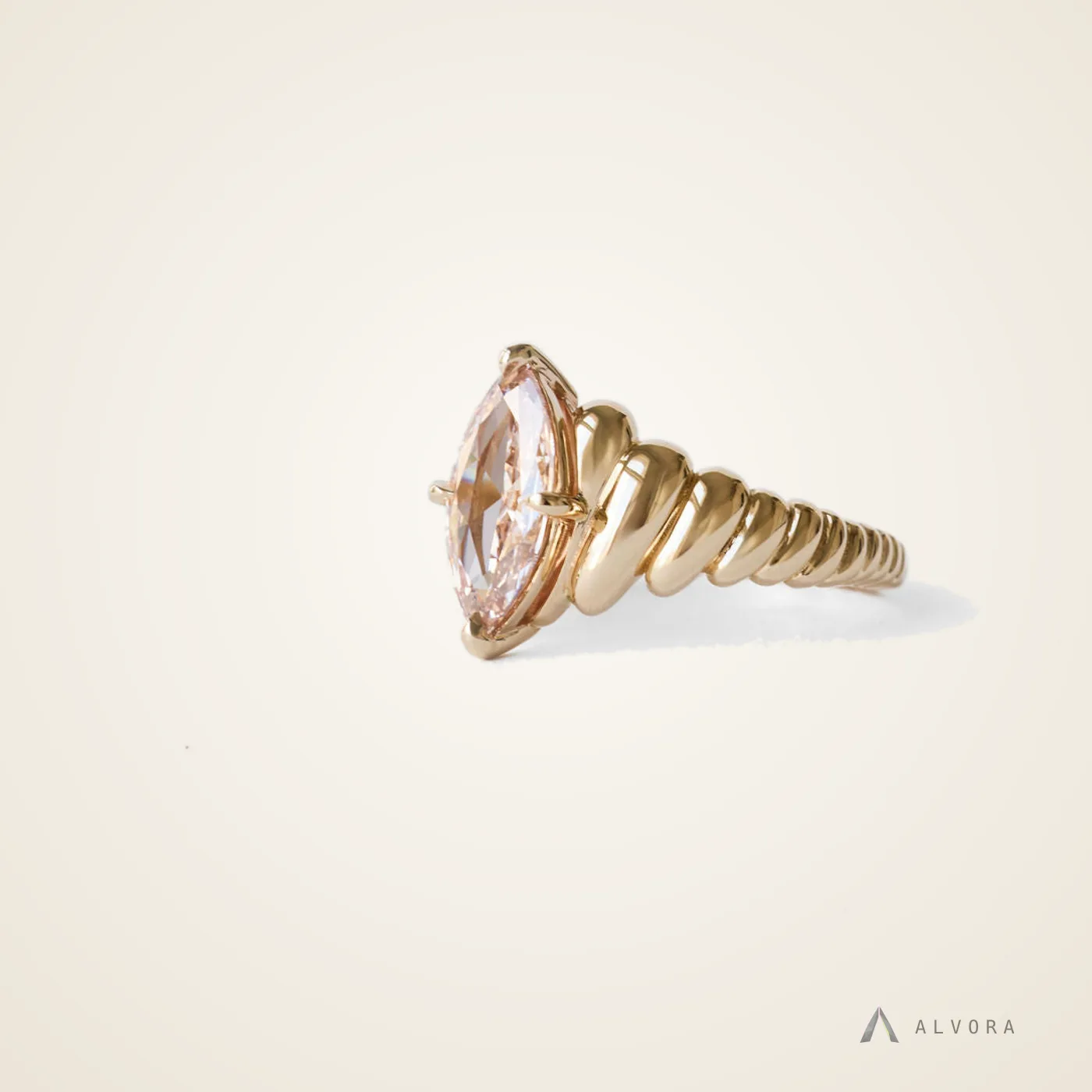 Zoraya Champagne Marquise Solitaire, marquise solitaire lab-grown diamond engagement ring
